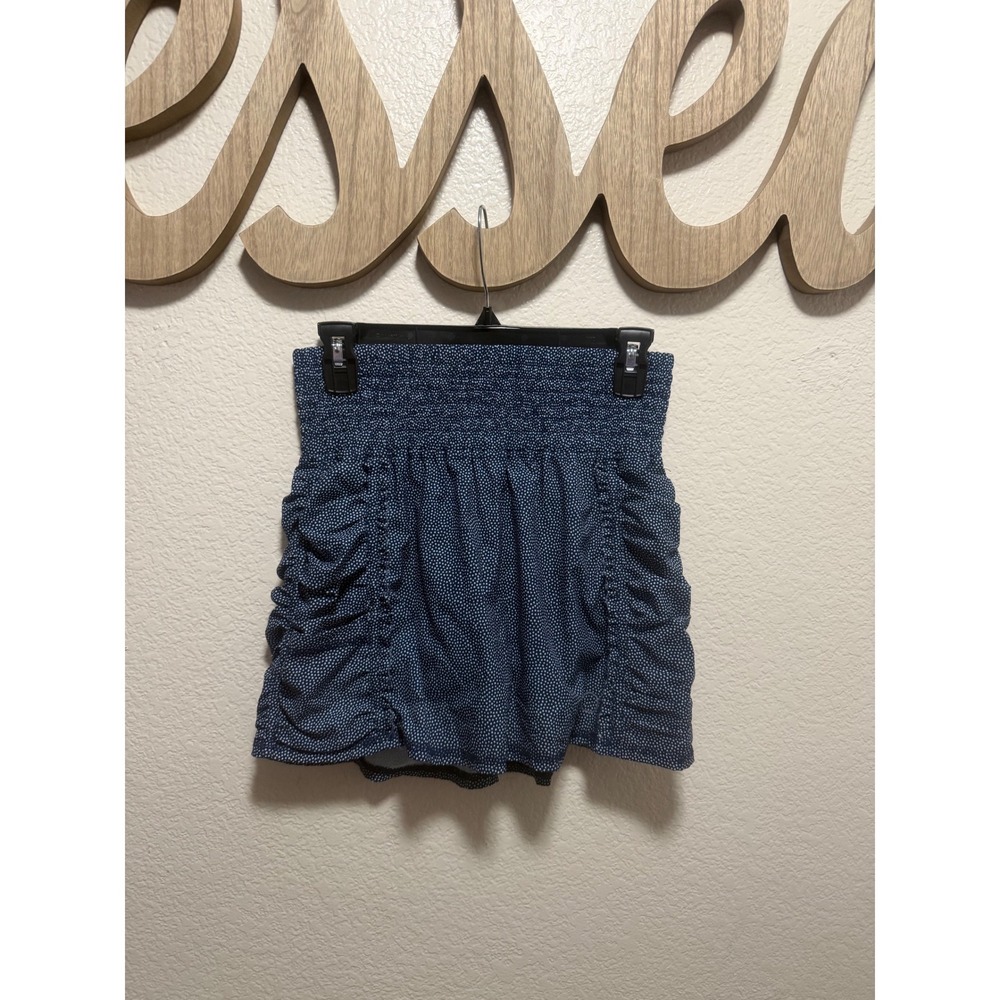 The Bubble Blue Polka Dot Smocked High Waist Ruched Skort Mini Skirt Shorts M